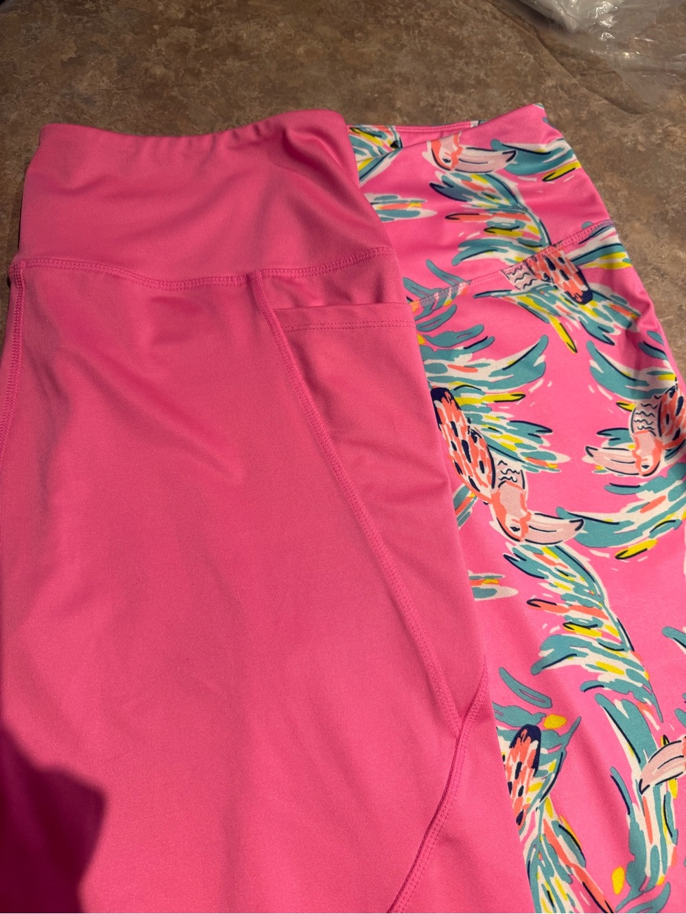 crown & ivy (2) Pair Hot Pink Solid & Hot Pink Floral Parrot Print Leggings - Picture 6 of 6